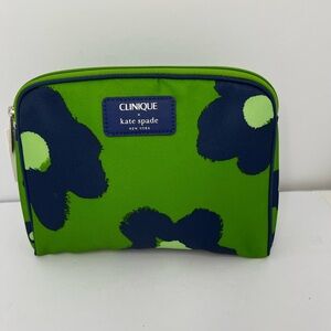 Clinique x Kate Spade Green And Navy Floral Cosmetic Makeup Bag Travel NWT